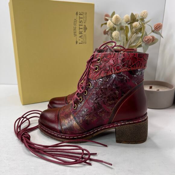 L'Artiste by Spring Step Fallinluv Leather Boot Bordeaux Multi Women 5.5-6 NWB - Picture 3 of 11